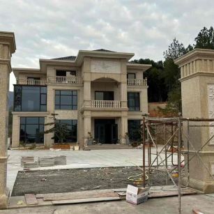 邵阳 黄金麻花岗岩别墅雕花外墙干挂配上门口雕花罗马柱