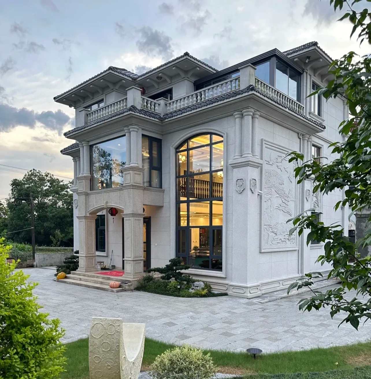 邵阳 白麻花岗岩私人别墅干挂石材豪华定制