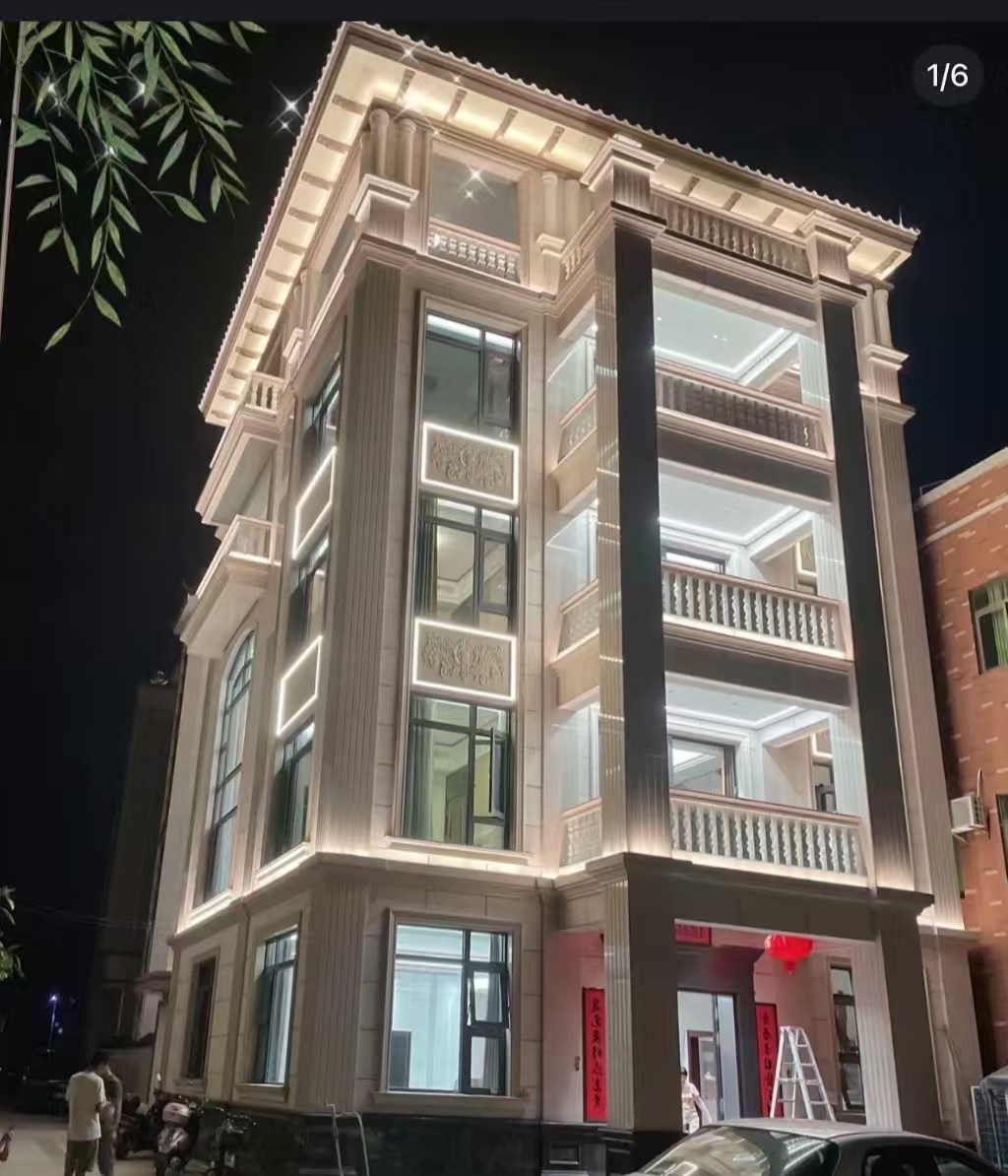 邵阳 芝麻白花岗岩别墅外墙夜间效果