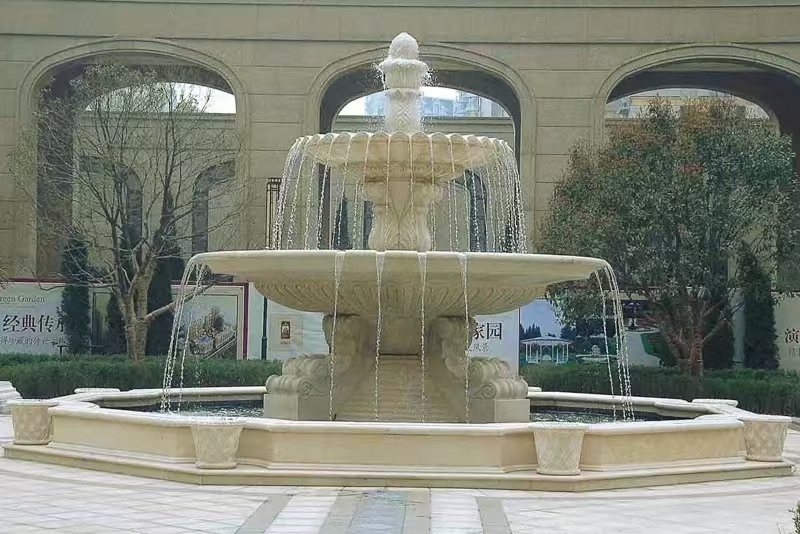 邵阳 黄金麻花岗岩异型加工——户外庭院石雕流水喷泉