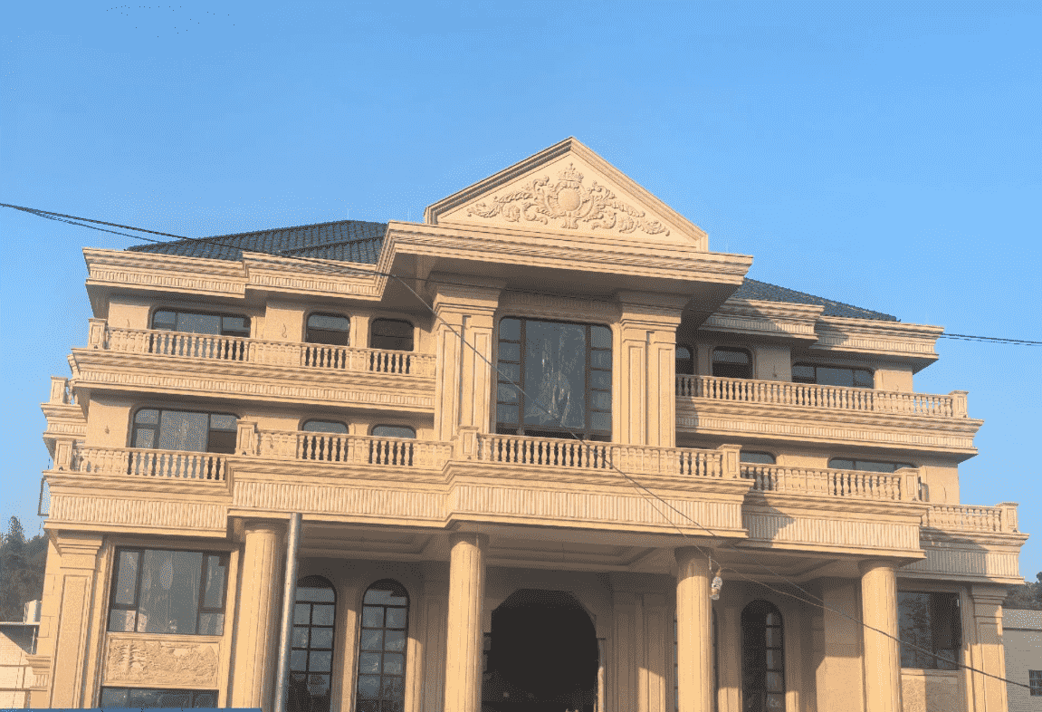 邵阳黄金麻别墅外墙干挂石材效果示例